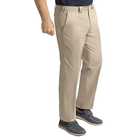 James Holton Mens Gents Pure Cotton Hidden Elasticated Waist Classic Chino Stretch Magic Waist Formal Smart Work Trouser Pants Stone Cover
