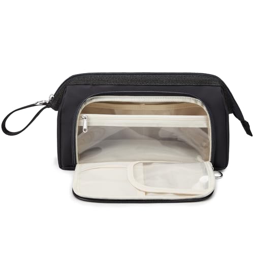 KALIDI Groß Kosmetiktasche Weit Offener Make-up-Tasche Kulturbeutel Schminktasche für Damen Reise Toilettenartikel Zubehör Bürsten (Schwarz)