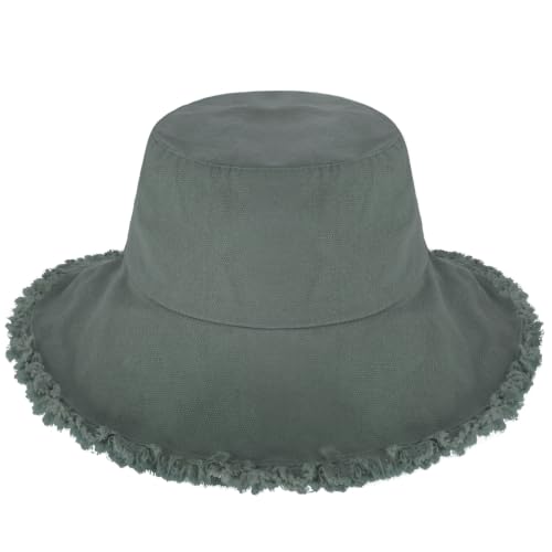 Image of CHOK.LIDS Frayed Bucket Hats for Women Men Unisex Trendy Washed Cotton Floppy Wide Brim Boonie Outdoor Summer Beach Headwear