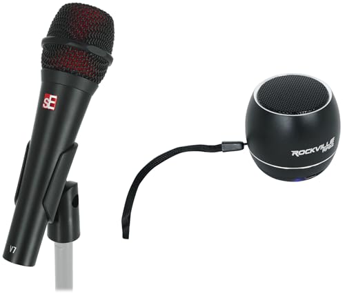 Audiosavings Bundle: Se Electronics V7 Black All-Metal Handheld Dynamic Microphone Supercardioid Mic Bundle with Free Rockville RPB2-BLACK Handheld Wireless Bluetooth Speaker Great Sound (2 Items)