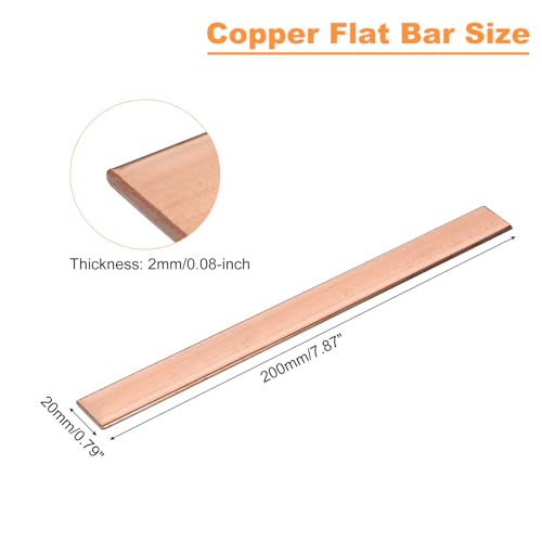 sourcing map 200mm Lange Kupferplatten 20mm Breite, 99.99% Reines Kupferstange Flach Kupferblech 2mm Dicke, Kupferprofile Metallblech Kupfer Flachstange für Modellbau Schmuck Basteln Messebau