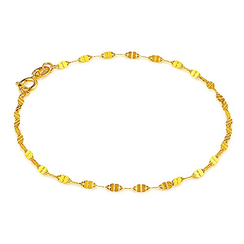 Solid 18K Yellow Gold Link Bracelet For Women Real Gold, Dainty Cute Tiny Four Leaf Clover Thin Chain Rose Bangle Gift For Her, Pure Gold With Certificate Fine Jewelry For Birthday Wedding Party Prom 6"-7.5"Inches Tennis Rope Bismark Ball Hand Delicate #TOP4