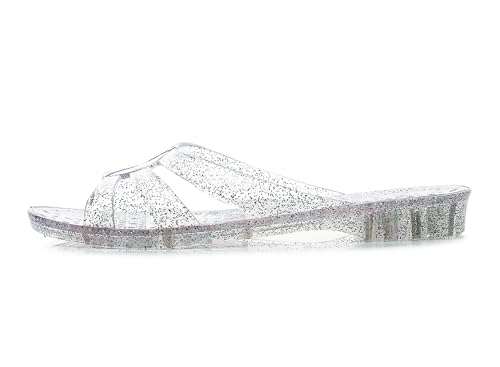 Image of Womens Jelly Shoes, White Jellies Sandals Glitter Clear Flats Slip On Summer Beach Slippers Transparent Closed Toe Soft Slide