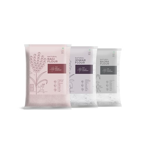 Image of The Millet Company Natural Millet Flour Combo Pack of 3 [500g each], Ragi, Jowar, Bajra Flour, Natural Farm Produce, High Fibre