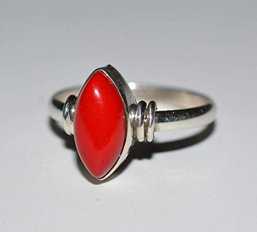 Coral Marquise Shape 925 Solid Sterling Silver Handmade Women Statement Ring Size 4 To 13 #TOP1