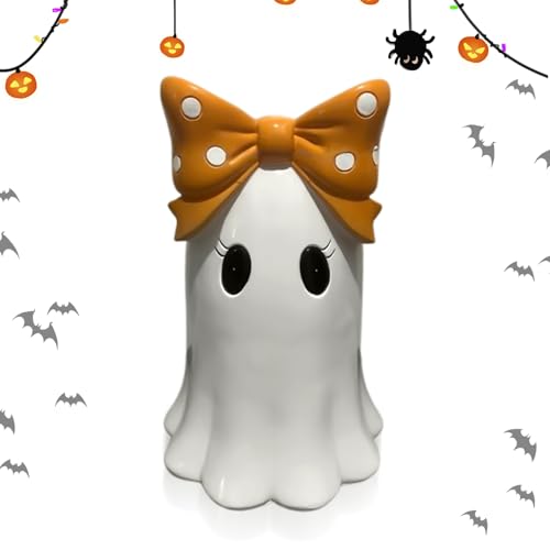 Figuritas de Fantasma - Resina Linda decoración de Halloween, Mini Manualidades góticas, Estatua de Pantalla pequeña con Detalle de Lazo de Lazo, para Escritorio, Dormitorio, Ventana