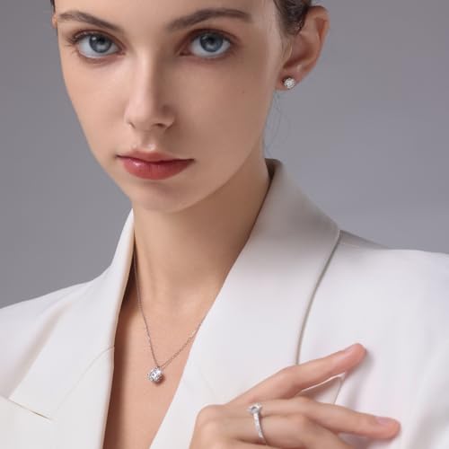 KRKC Moissanite Pendant Necklace for Women, 0.5CT/1CT/2CT/3CT/4CT Lab Created Diamond Solitaire Pendant, VVS1 Clarity D Color, Adjustable 14K White Gold Plated S925 Sterling Silver Chain, Jewelry Gift for Anniversary Valentines Christmas Day2