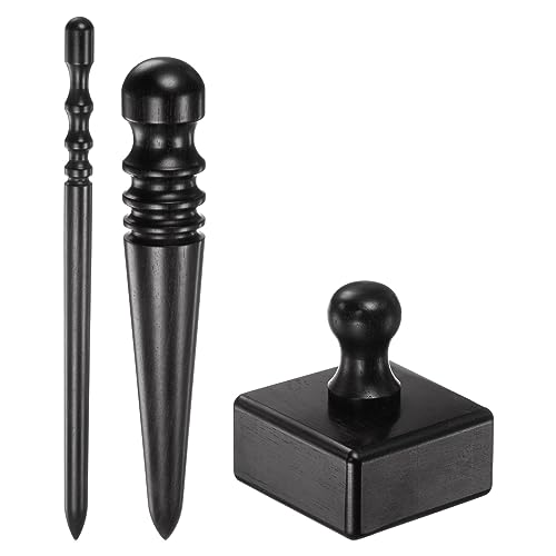 QUARKZMAN Cuero Borde Bruñidor Herramienta 3 Tipo Negro Ébano Madera 4 Ranuras Delgado Palo y Redondo Cabeza y Cubo Madera Borde Pulido Más Cuero Bruñido para Pulido Bordes