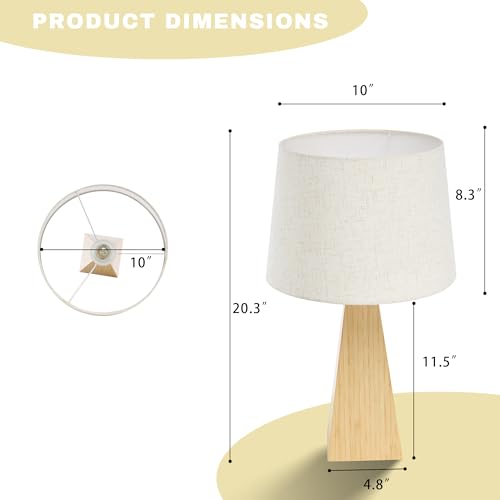 Image of Bamboo Table Lamp, Dimmable Bedside Lamp for Bedroom Decor | 20.3 inch Mid-Century Modern Desk Lamp with Linen Shade for Nightstand, Living Room, Office & Kids Room