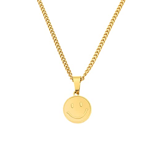 Made by Nami Herren Halskette mit Smile-Face Emoji Anhänger - 60 cm...