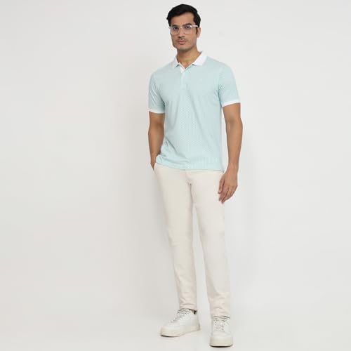 Image of Raymond Men Modern Fit Print Pattern Pure Cotton Polo Neck Half Sleeve Casual T-Shirt