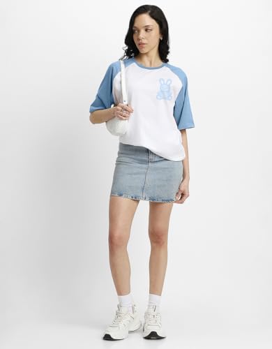 Image of JUNEBERRY 100% Pure Cotton Oversized Baggy Fit Drop Shoulder Round Neck Graphic Printed Raglan Sleeve T-Shirt for Women (Sizes: S to 2XL)