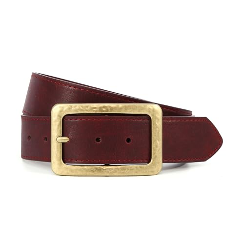 HOTWILL Wide Belts for Women Dresses Jeans Chunky Faux Leather Ladies Waist Belt with Vintage Gold Buckle Burgundy Red Small