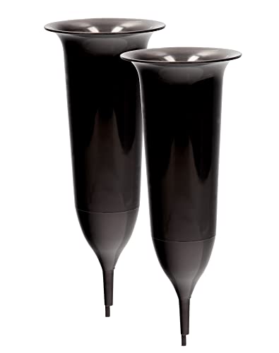 VonBueren Grabvase mit Erdspieß | 2 Stück | in schwarz | ca. 25 x 9,8 cm | Friedhofsvase | Grab Blumenvase Cover