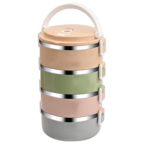 Laughhe 2100ml Thermo-Lunchbox, Tragbarer Thermo-Lunchbox-Behälter aus Edelstahl mit Griff Bento-BoxLebensmittelbehälter (4 Schichten)
