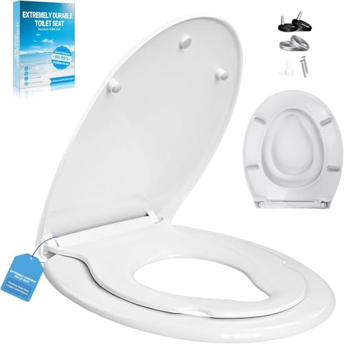 TPSOJJY Family Toilet Seat Soft Close with Built-in Child Seat 2-in-1 Quick Release Function and Soft Close-Easy Assembly Toilet Lid Made of Upgradeplast Toilet Seat Antibacterial up to 150 kg