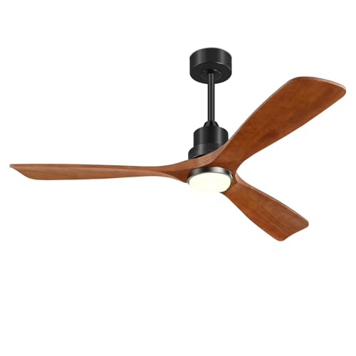 Image of Ceiling Fans With Remote Control, Outdoor Ceiling Fan for Patios Indoor, 3 Downrods, 3 Blades, Timer, 6 Speed Reversible Quiet DC Motor Modern Fan Solid Wood Fan, 52in, Brown