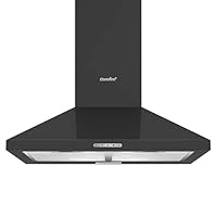 COMFEE' 60 cm Chimney Cooker Hood PYRA17B-60 with LED and Recirculating & Ducting System Wall Mounted Range Hood 600 mm Extractor Fan Kitchen - Black