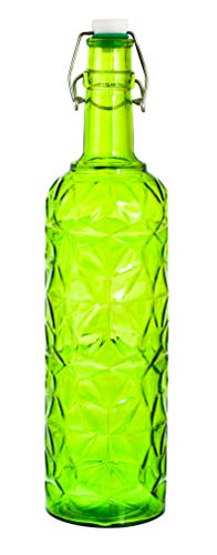 MACHAK Flower Crysta Glass Water Bottle For Kitchen, Home Decoration, 1 ltr (1, Green)