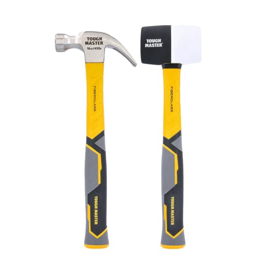 Image of TOUGH MASTER Claw Hammer 16oz Fiberglass Shaft Non Slip Grip Handle TPR Finish Heavy Duty C45 Premium Steel Head Nail Puller Magnetic Holder 450g Light Strong Hand Tool for DIY Projects in Home Office