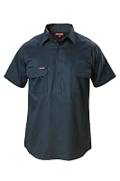 Hard Yakka Men's Short Sleeve Closed Front Cotton Drill Work Shirt, Green, 4X-Large