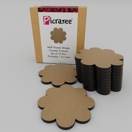 Image of Picrazee MDF Wooden Coasters Flower Shape Set of 12 pcs for DIY Craft, Mandala Art, Resin Art, Painting, Decoration Craft Kit Size 4 inch (FL_12)
