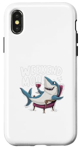 Weekend Mood Funny Shark Drink �����Y ���f�B�[�X �y����T�V���c �X�}�z�P�[�X iPhone X/XS �p