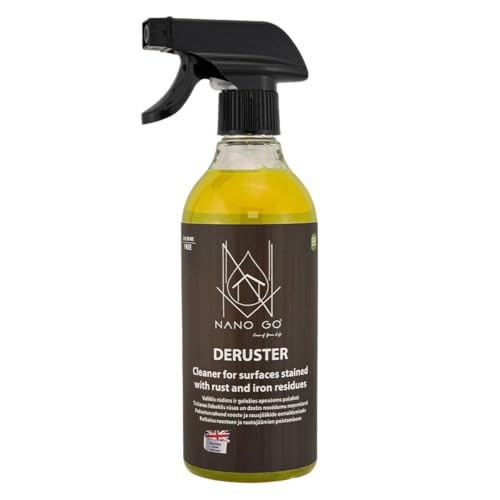 NANO GO DERUSTER - Alkaline Spray Rust Remover for Metal, Ceramics, Mineral Surfaces, Concrete, Buildings, Tools & More. Suitable as Bike, Car Rust Remover, Patio Rust Remover - 500ml