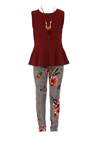 Image of iGirlDress Girls 4 Pieces Pant Set Long Sleeve Jacket Necklace Floral Plaid Pant 4-16