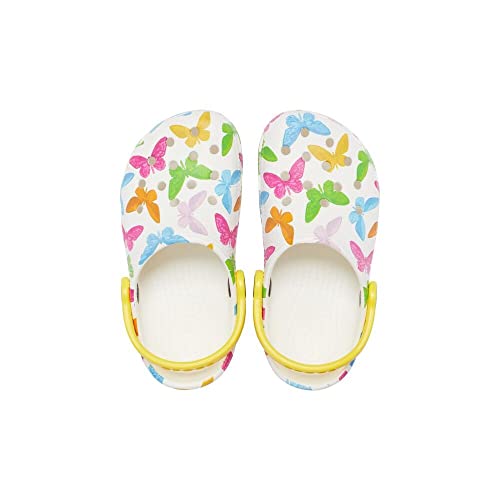 Image of Crocs Unisex-Child Classic Seasonal Print Clogs, Butterfly /White, 3 Little Kid