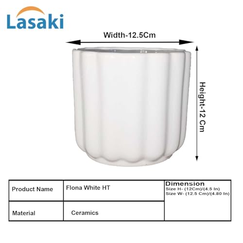 Image of Lasaki Flona White HT Ceramic Pots for Indoor Plants, Planters,gamla,Outdoor,Balcony,Home,Round,Garden, Office Decor,Succulent(H - 11.5 X D - 12.5 cm)(Plants not Included)