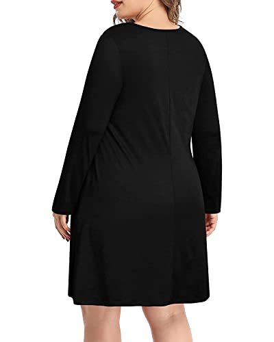 Pinup Fashion Women's Long Sleeve Plus Size Dress Casual T-Shirt Swing Loose Dresses with Pockets3