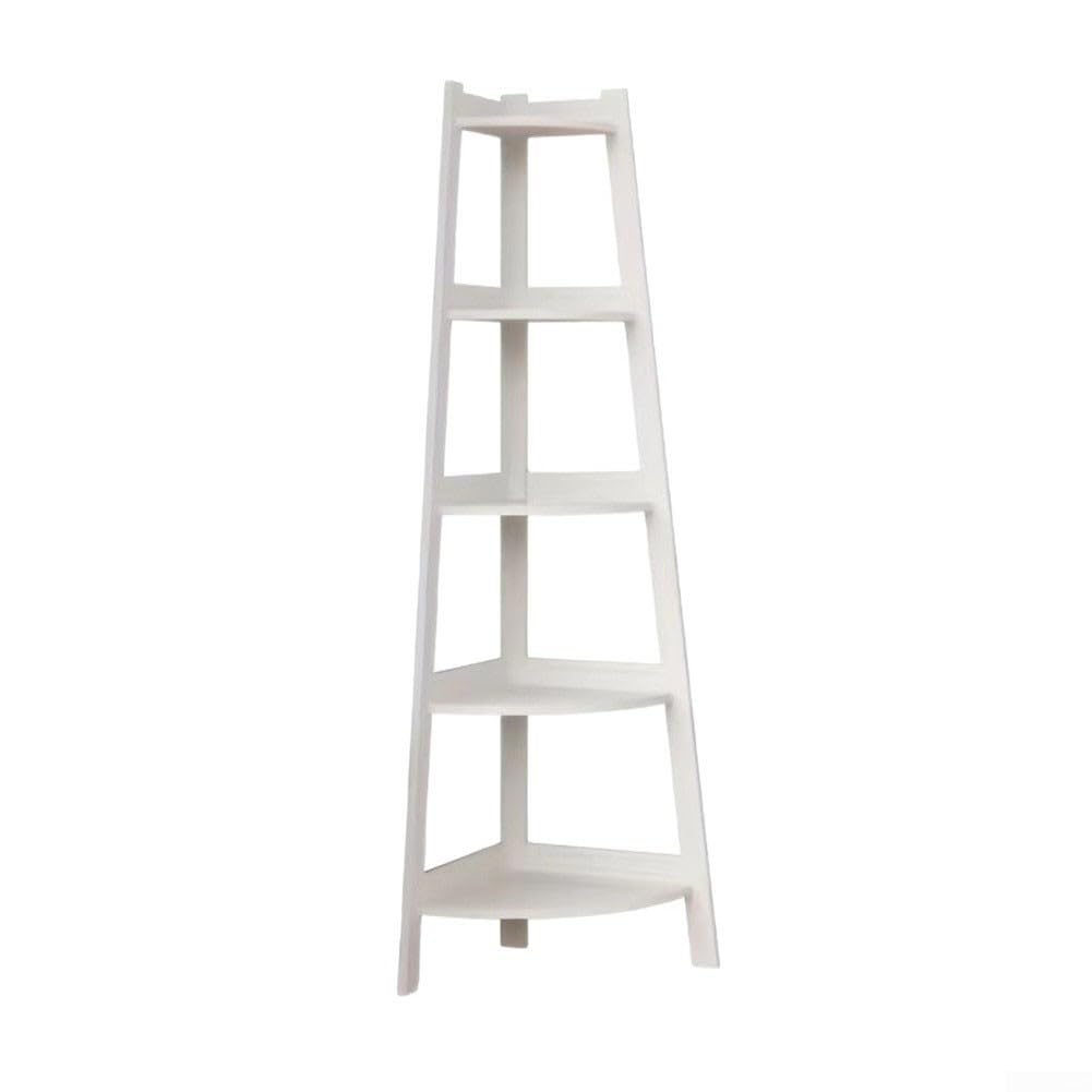 HpLive Living Room Corner Shelf with 5 Levels, Industrial Style Ladder Shelf for Books, Plants or Bathroom Storage in White, Space Saving and Stable