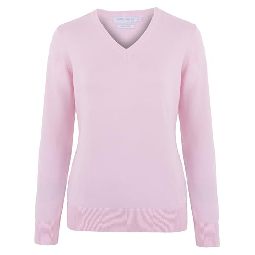 Image of Paul James Knitwear Lightweight Fine Knit V-Neck Sweater (UK, Alpha, XS, Plus, Regular, Pink)