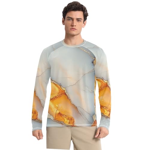 Marble White Orange Shirts Summer UPF 50+ Slim fit Loose Mens Sun Shirts Protection Long Sleeve Beach