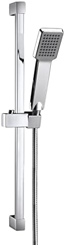 ENKI, ES016, Chrome, Square Shower Riser Rail Kit with Hand Shower Holder with Handset, Hose, Stainless Steel, Modern, Easy to Install, 1-Year Guarantee