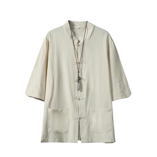 Chemise d'été homme anti-transpiration en coton lin col montant respirant