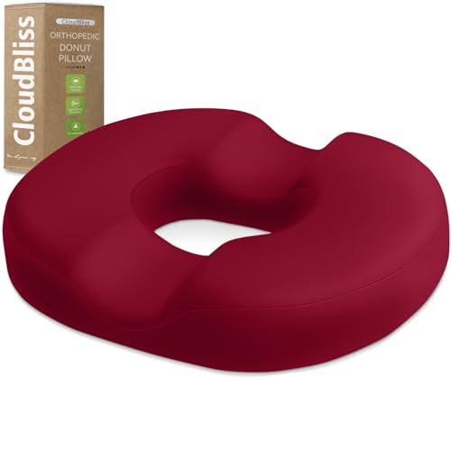 Image of CloudBliss Donut Pillow Stadium Seat Cushion for Tailbone Pain Relief and Hemorrhoids, Memory Foam Seat Chair Cushion, Portable Seat Cushions for Bleachers, Car, Home & Office