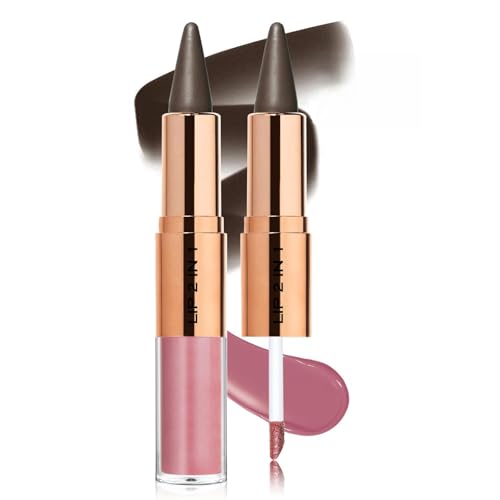 Noerrors 2 in 1 Dual-Ended Brown Lip Liner Lipstick & Matte Gloss Kit,Mocha Pink Lip Ombre Effect,Velvet Matte Lip Liner Smooth Buildable Longlasting Smudgeproof,Waterproof Stain Crayon Set for Women