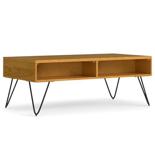 Image of SIMPLIHOME Hunter 48 inch Wide Rectangle Lift Top Coffee Table in Oak Veneer