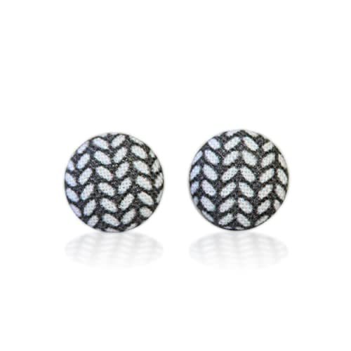 Herringbone Fabric Button Earrings