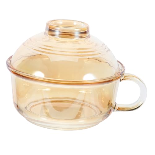 HIAKDOFT 耐熱ガラス製電子レンジ対応泡面碗 蓋付き 保温性のある多機能スープボウル 家用サラダ フルーツ オートミール対応 琥珀色