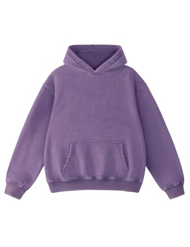 Image of FAIABLE Womens Oversized Acid Wash Hoodie Unisex Heavyweight Cotton Hoodies Fleece Vintage Washed Sweatshirt Women Men