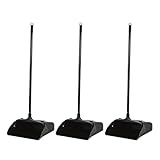 Primero Basics 3-Pack Commercial Upright Dust Pan with Long Handle and Wheels – Heavy Duty Large Dust Pans for Indoor/Outdoor Use, Janitorial or House Cleaning Tools, Black Standing Dustpan