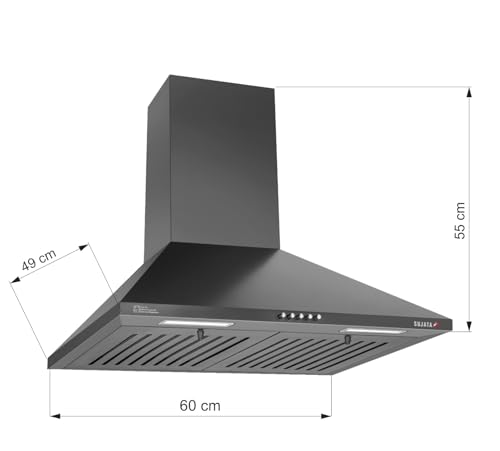Image of Sujata Jade Chimney for Kitchen 60cm | 5 Years on Motor & 2 Years Comprehensive Warranty | 1000 m /hr High Air Suction, Wall Mount Dual Baffle Filter Kitchen Chimney, Push Control, LED Lights - Black