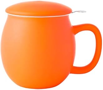 Yundu 12 OZ Matte Orange Ceramics Teacup with Infuser and Lid, Mug with Lid for Steeping - Stainless Steel Infuser for Loose Leaf Tea, Home Office Gift for Tea Lovers