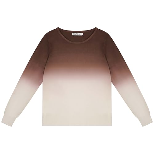 Image of Women's Gradient Color Crew Neck Knit Long Sleeve Soft Loose Casual Sweater Pullover Top Cozy Outfits
