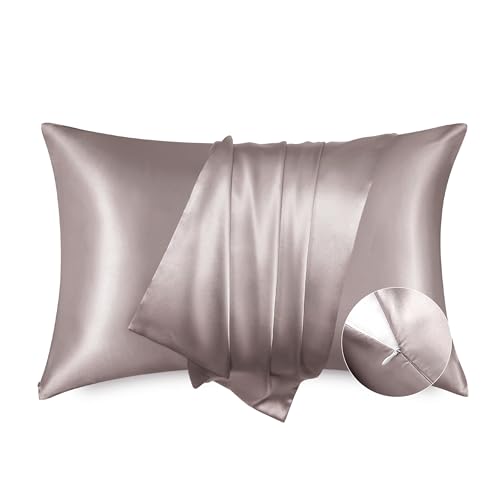 Image of Bedsure Satin Pillowcase with Zipper,King Pillow Cases Set of 2