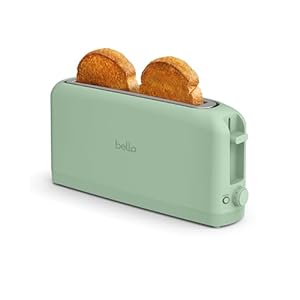 bella 2 Slice Slim Toaster, Fits-anywhere™ Kitchenware, 6 Setting Shade Control with Reheat & Cancel Buttons, Fits Sourdough, 10” Long Slot, Anti Jam & Auto Shutoff, 900 Watt, Seaglass