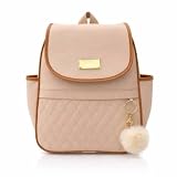 Mochila Feminina Courino Elegante Pequena com Alças Reguláveis(Nude)